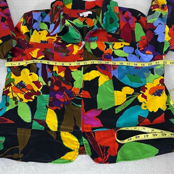 Erin Neon Multicolor Floral Print Spring Easter Full Zip Blazer Jacket Size XL - Picture 9 of 12